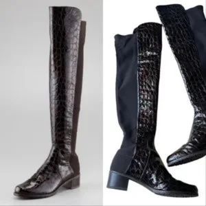 Stuart Weitzman Reserve 5050 Crocodile Embossed Stretch Over The Knee Boots